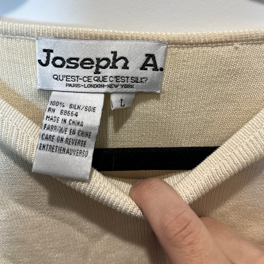 Joseph A Womens Silk Knit Top Belted Waist Cream Large NWT - Picture 2 of 8